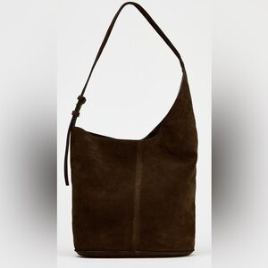 Zara Asymmetrical Chocolate Brown Suede Shoulder Bag